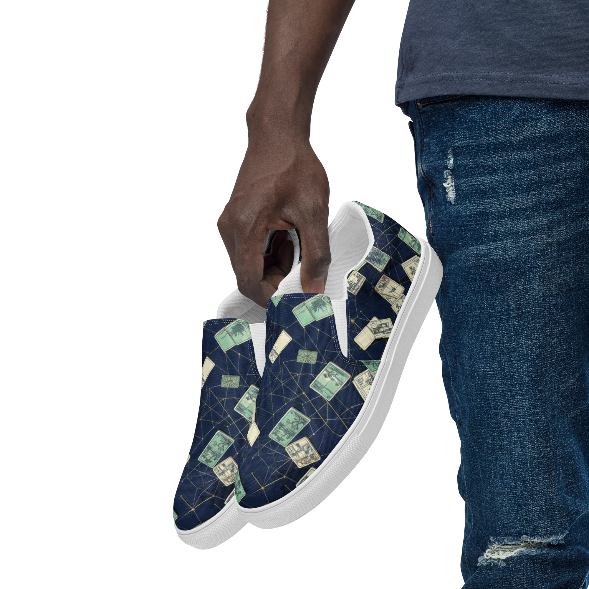 Constellation Cartography on Men's Slip-On Canvas Shoes — Left Front
