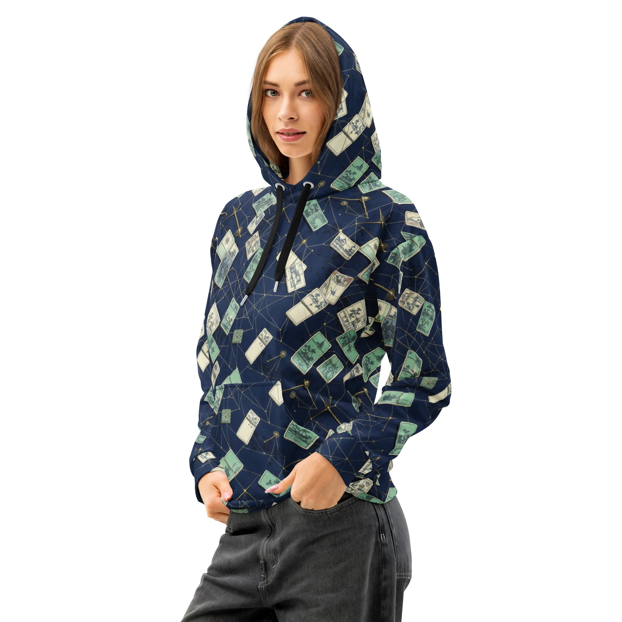 Constellation Cartography on Cotton Hoodie — Left Front