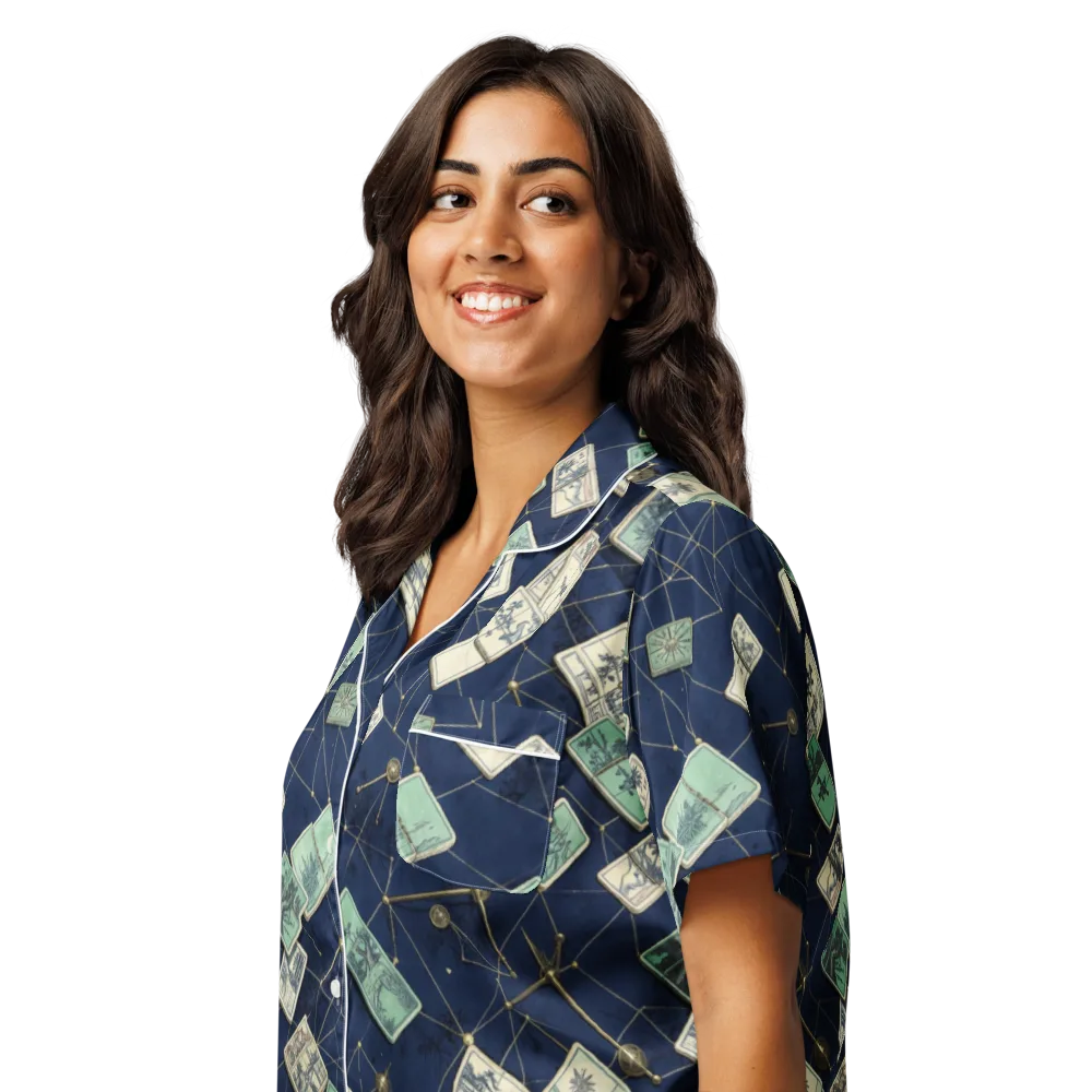Constellation Cartography on Women's Short Sleeve Pajama Top — Left Front