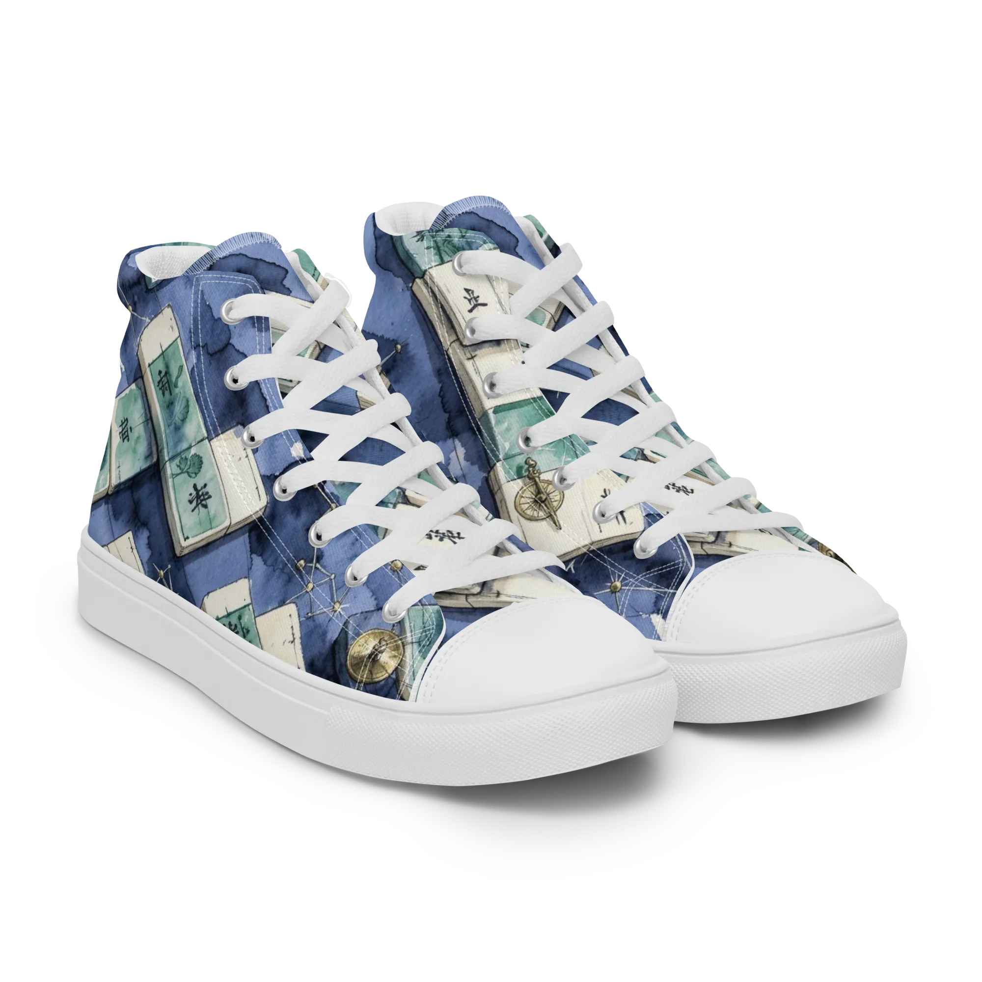 Indigo Almanac on Men's High Top Canvas Shoes — Right Front