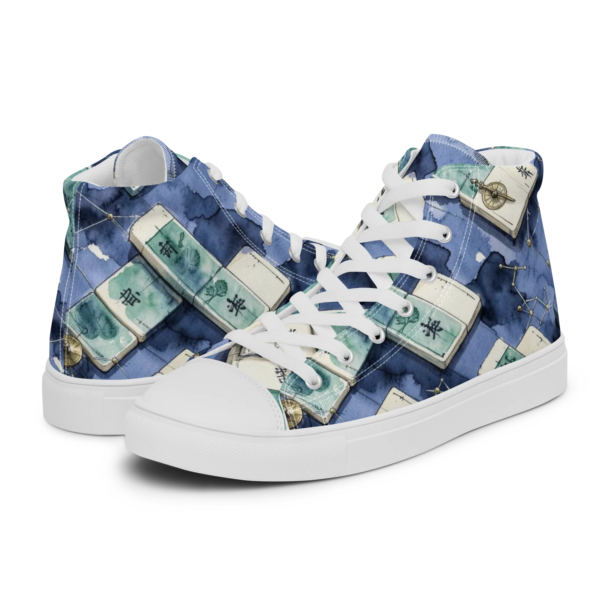 Indigo Almanac on Men's High Top Canvas Shoes — Left