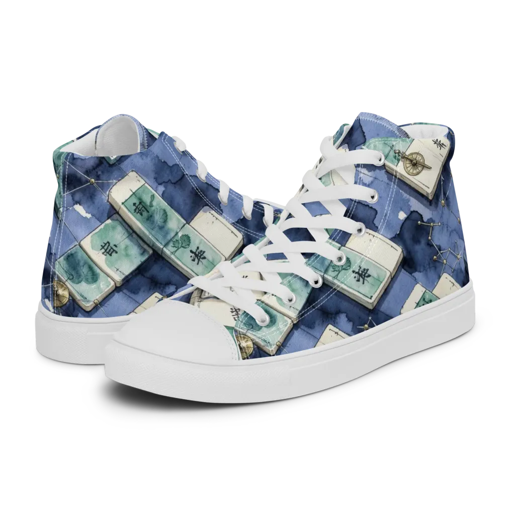 Indigo Almanac on Men's High Top Canvas Shoes — Left