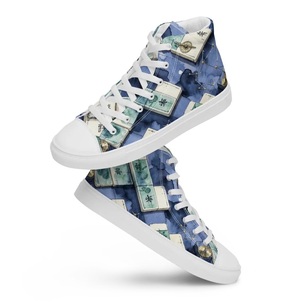 Indigo Almanac on Men's High Top Canvas Shoes — Front