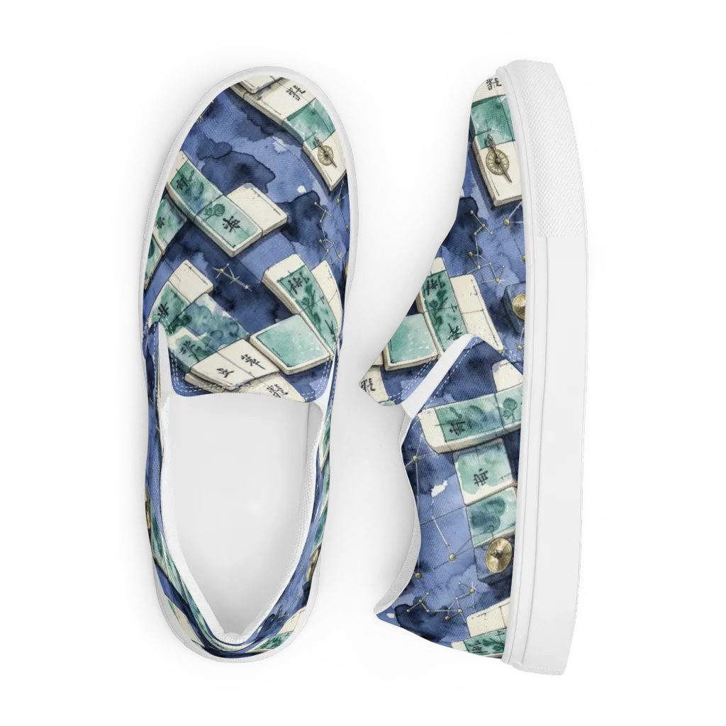 Indigo Almanac on Men's Slip-On Canvas Shoes — Front