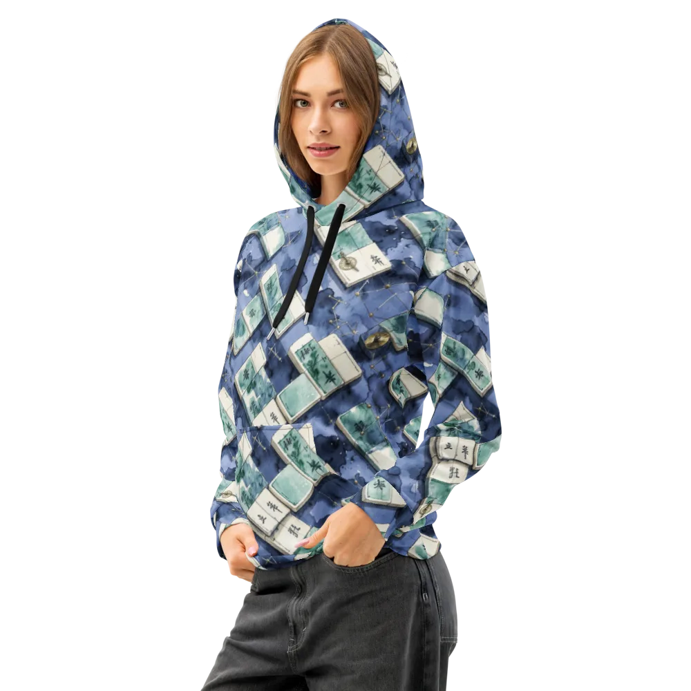 Indigo Almanac on Cotton Hoodie — Left Front