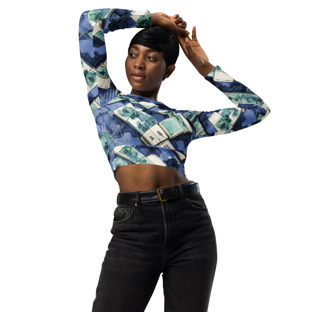 Indigo Almanac on Long Sleeve Crop Top — Front