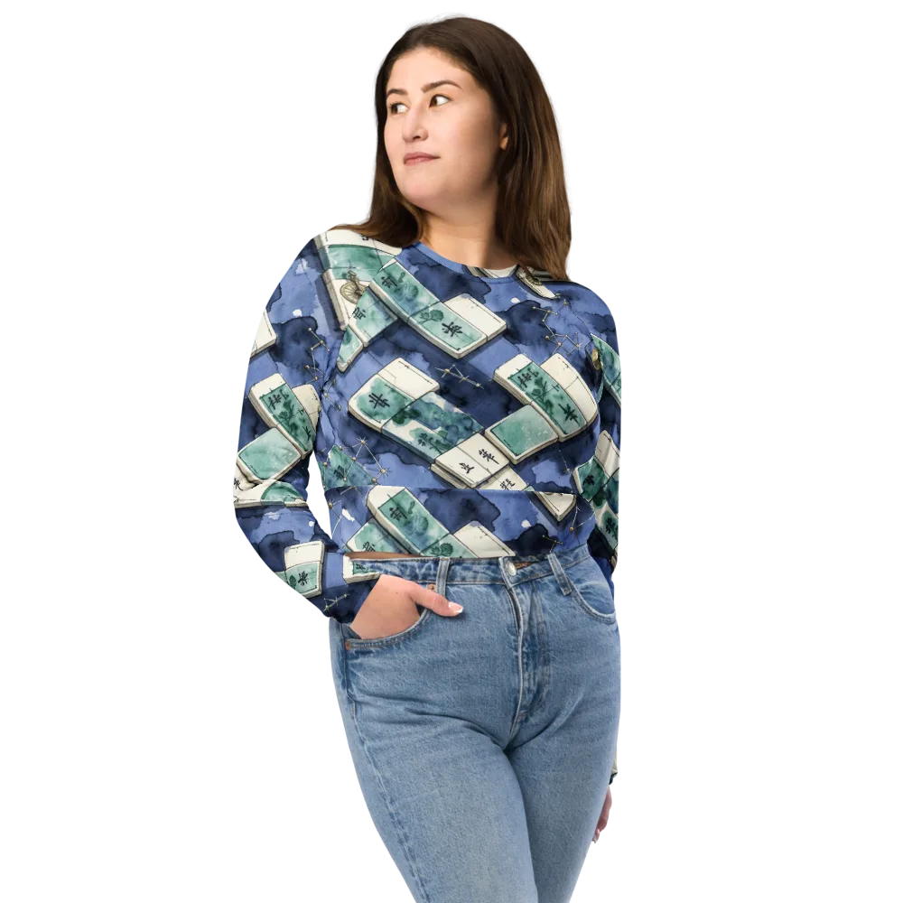 Indigo Almanac on Long Sleeve Crop Top — Front