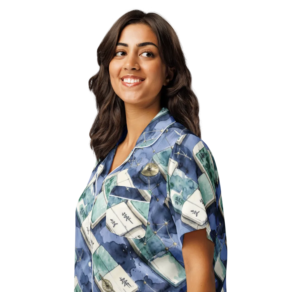 Indigo Almanac on Women's Short Sleeve Pajama Top — Left Front