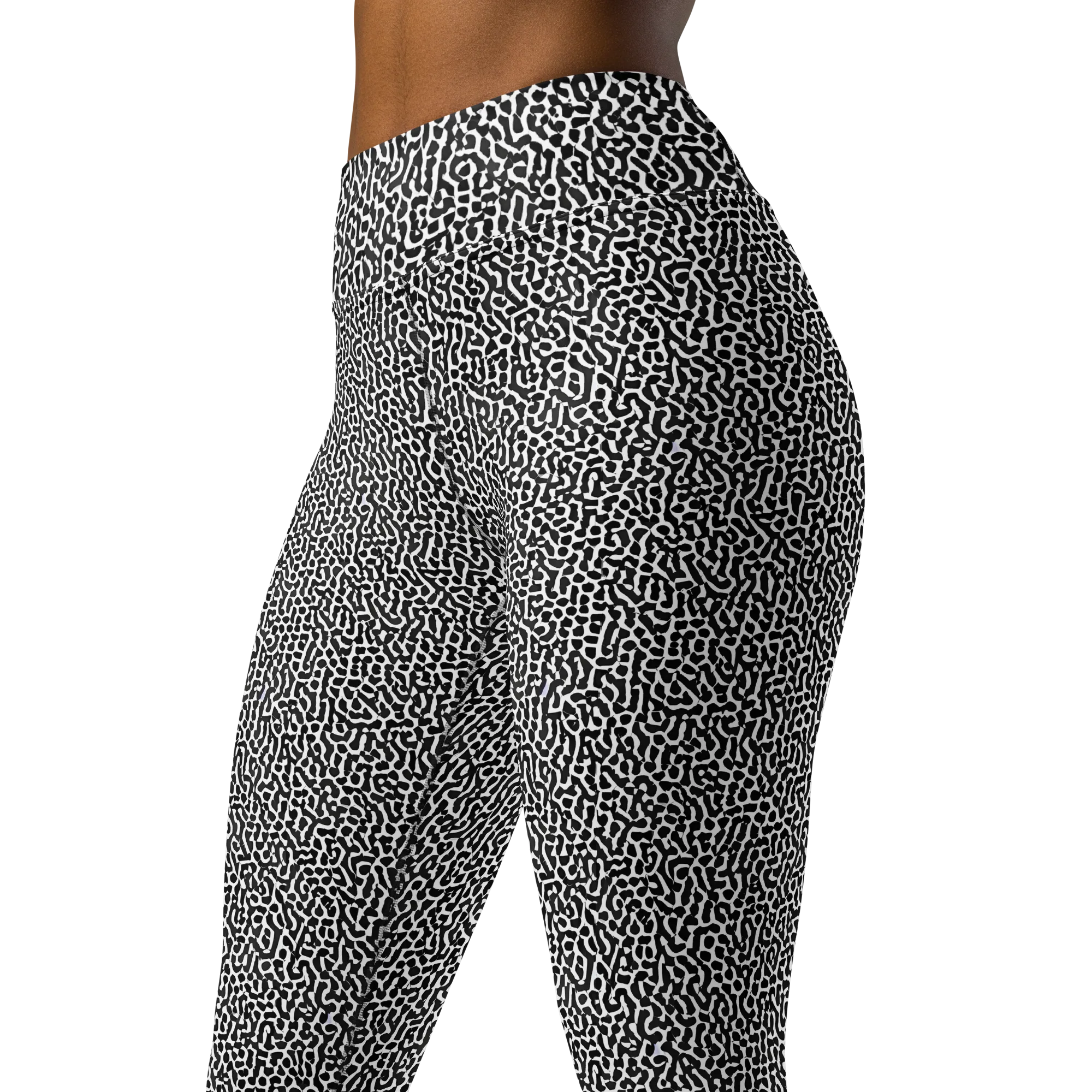 Noir Cellscape on Yoga Leggings — Left Front