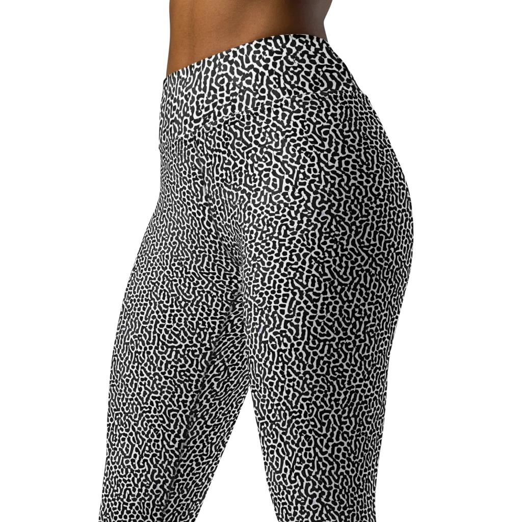 Noir Cellscape on Yoga Leggings — Left Front