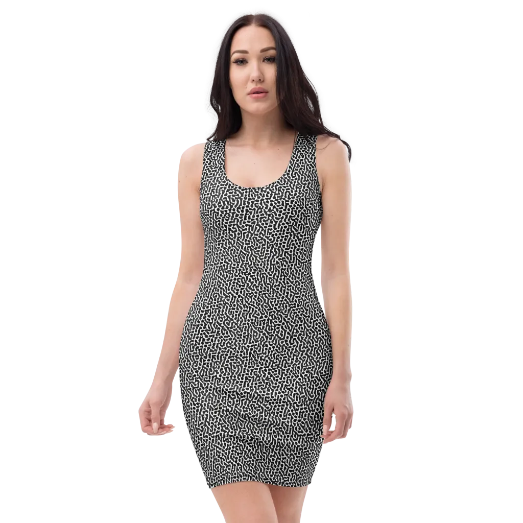Noir Cellscape on Bodycon Dress — Front