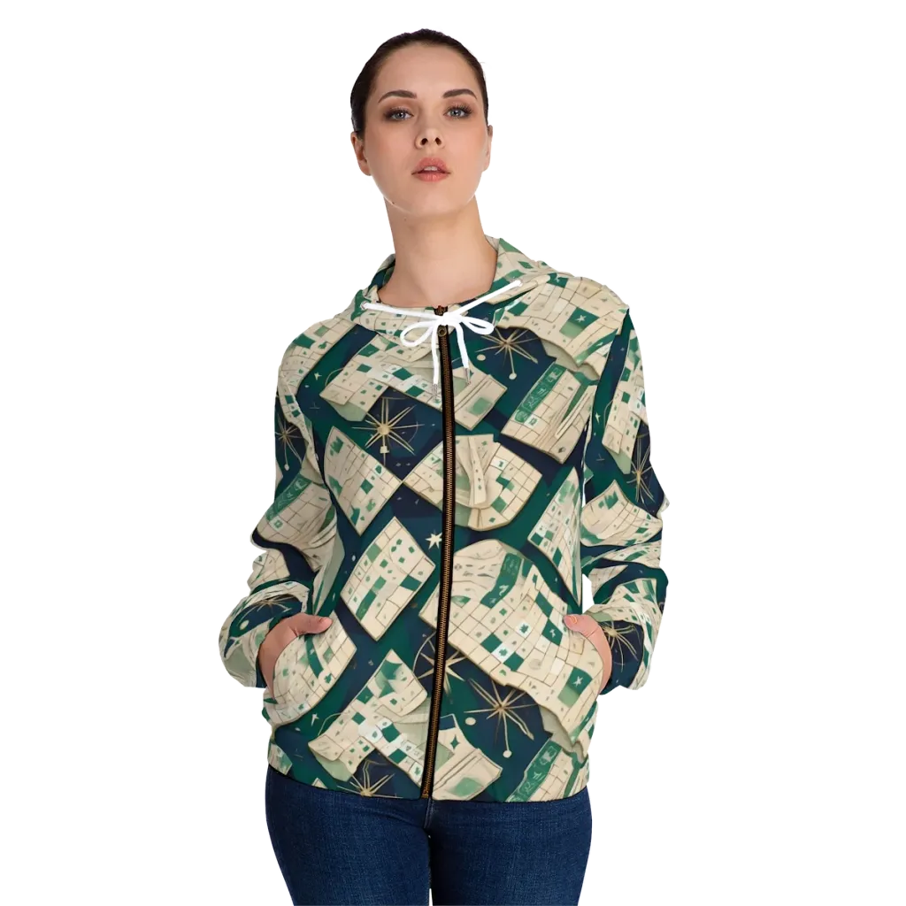 Celestial Cartography on Women's Full-Zip Hoodie — Front On Person