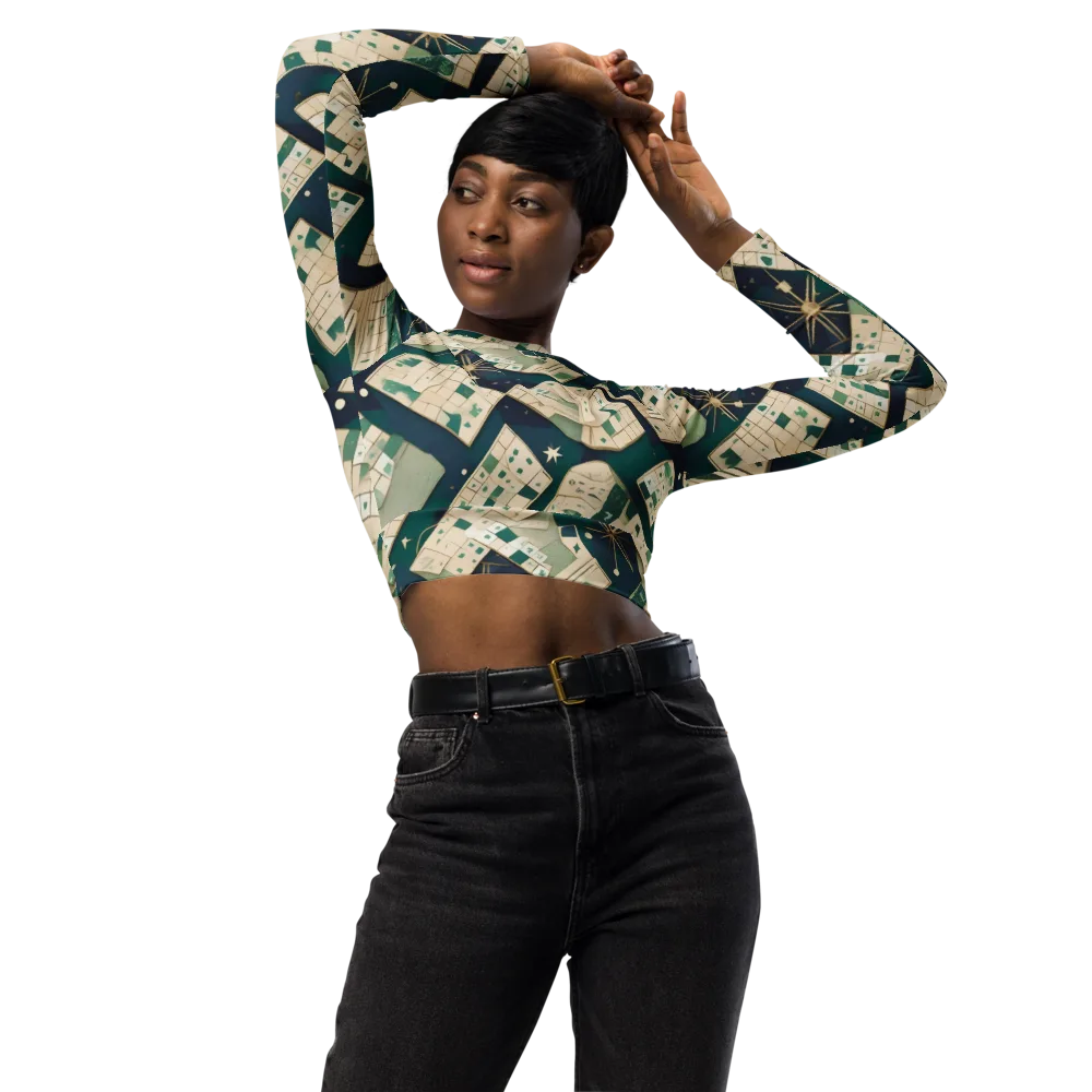 Celestial Cartography on Long Sleeve Crop Top — Front