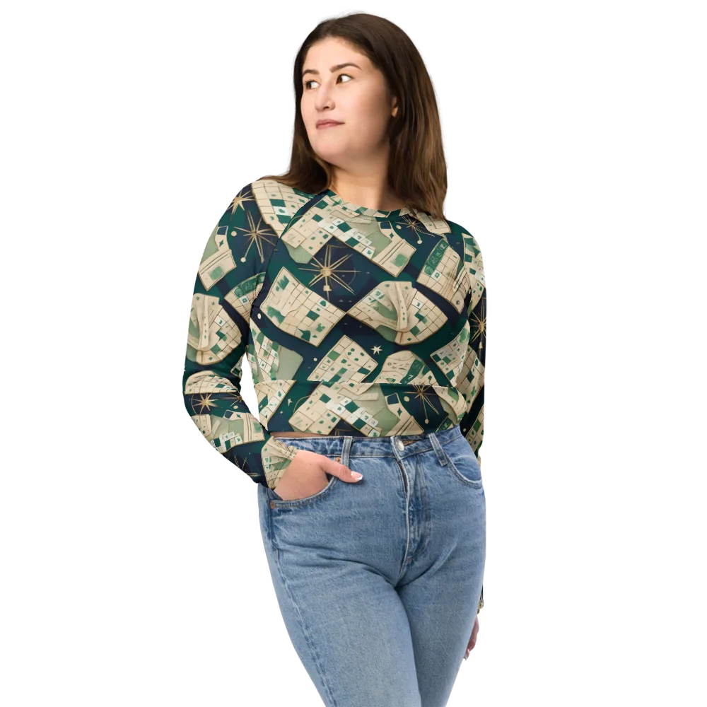 Celestial Cartography on Long Sleeve Crop Top — Front