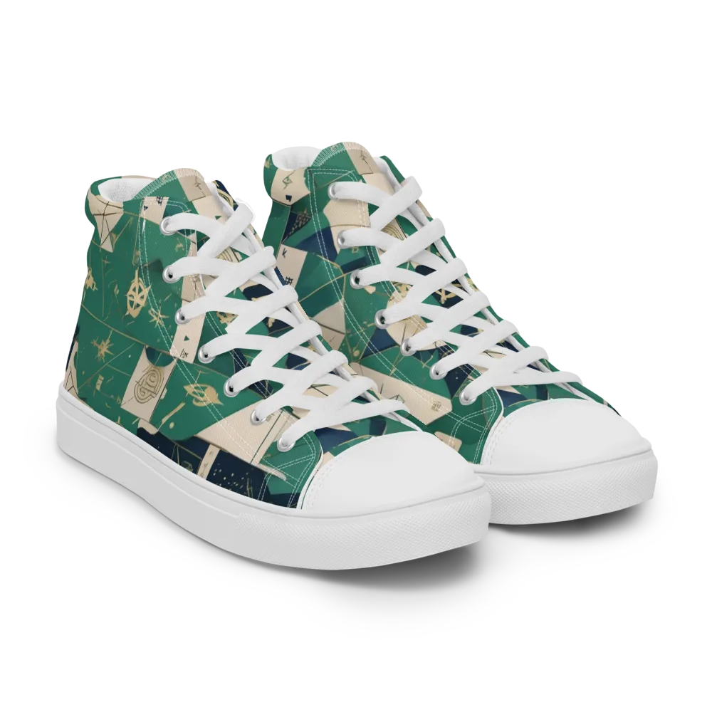 Cartographer’s Reverie on Men's High Top Canvas Shoes — Right Front