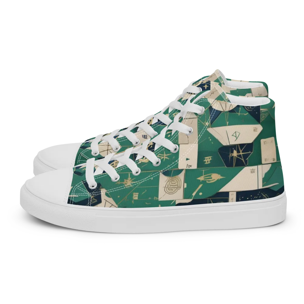 Cartographer’s Reverie on Men's High Top Canvas Shoes — Left
