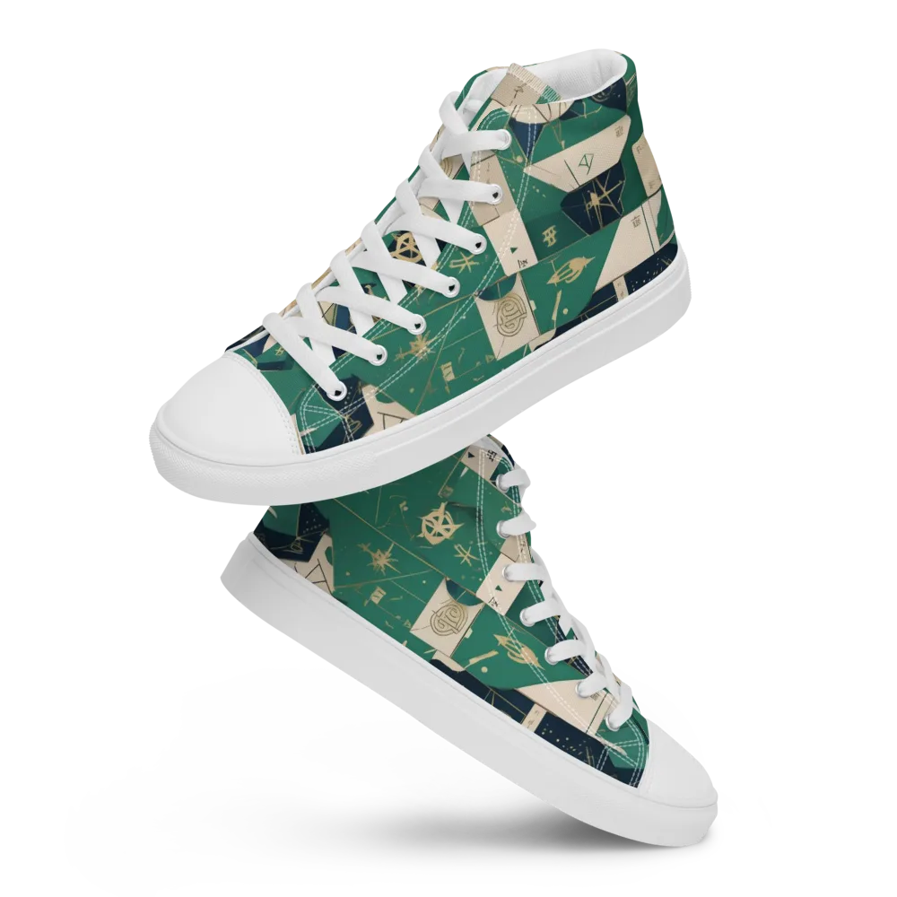 Cartographer’s Reverie on Men's High Top Canvas Shoes — Front