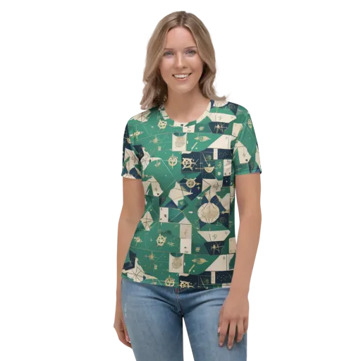Cartographer’s Reverie on a Women's Crew Neck T-Shirt