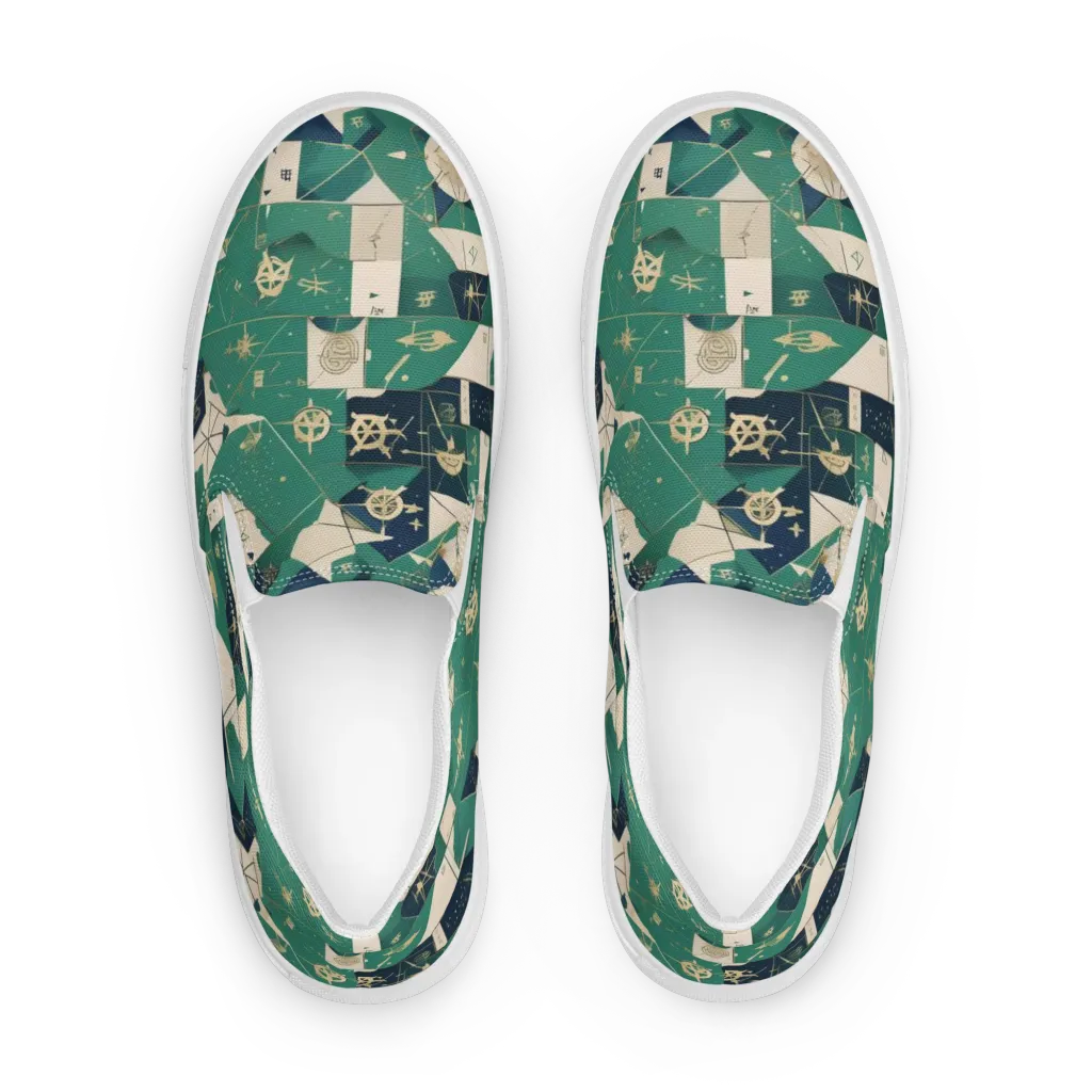 Cartographer’s Reverie on Men's Slip-On Canvas Shoes — Front