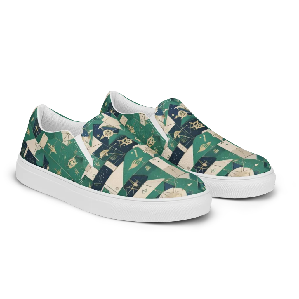 Cartographer’s Reverie on Men's Slip-On Canvas Shoes — Right Front