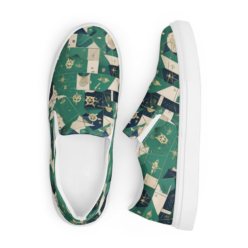 Cartographer’s Reverie on Men's Slip-On Canvas Shoes — Front