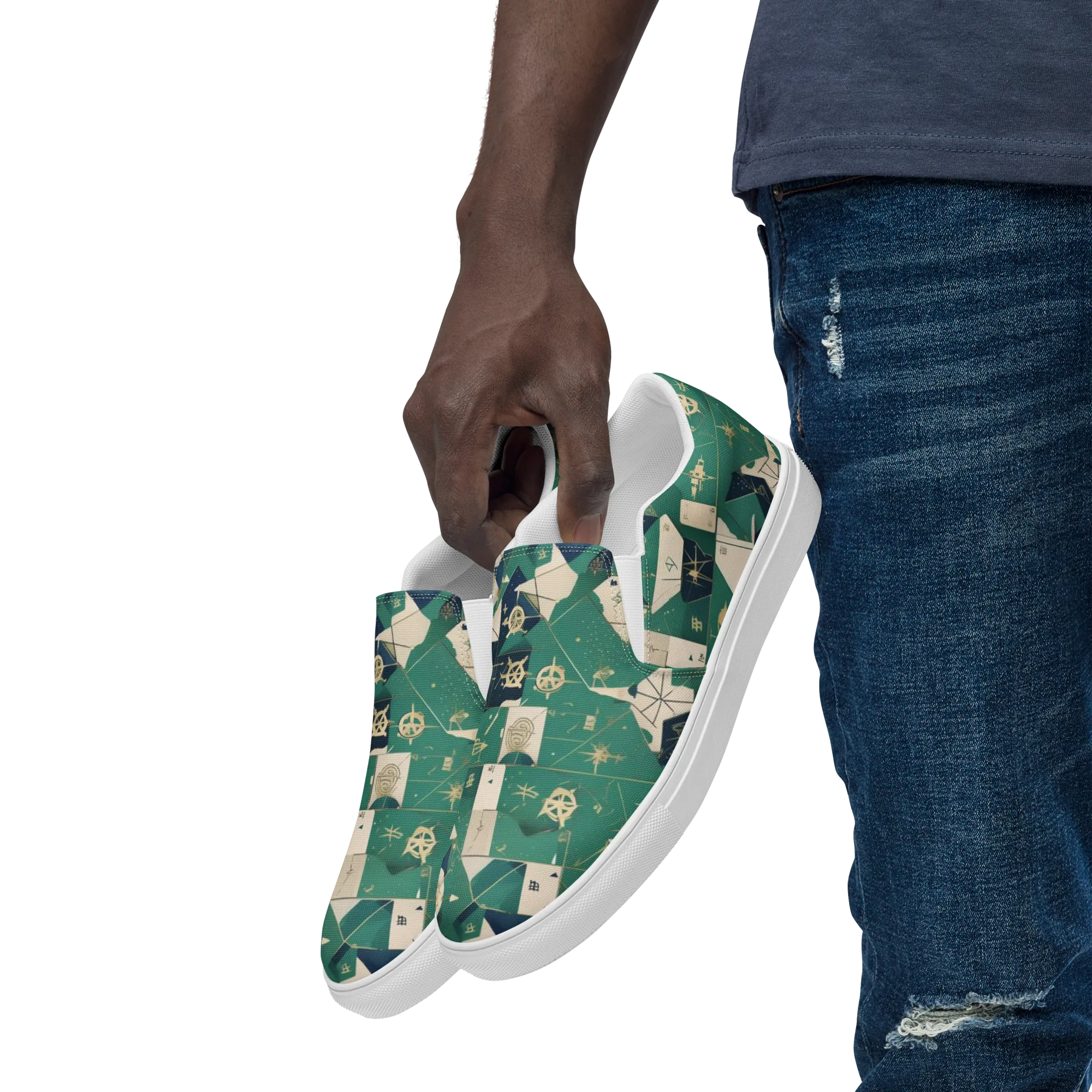 Cartographer’s Reverie on Men's Slip-On Canvas Shoes — Left Front