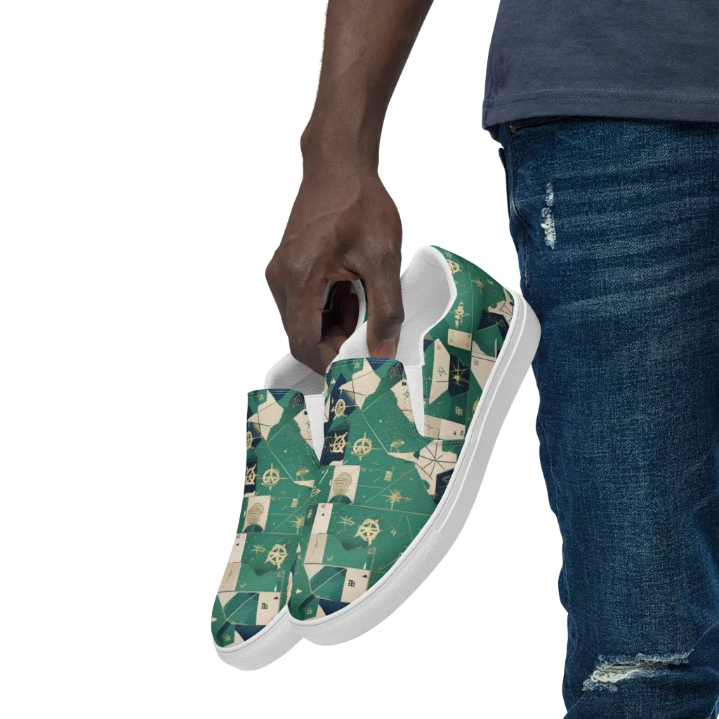 Cartographer’s Reverie on Men's Slip-On Canvas Shoes — Left Front