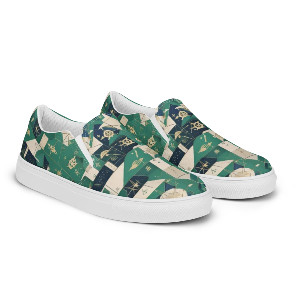 Cartographer’s Reverie on Women's Slip-On Canvas Shoes — Right Front