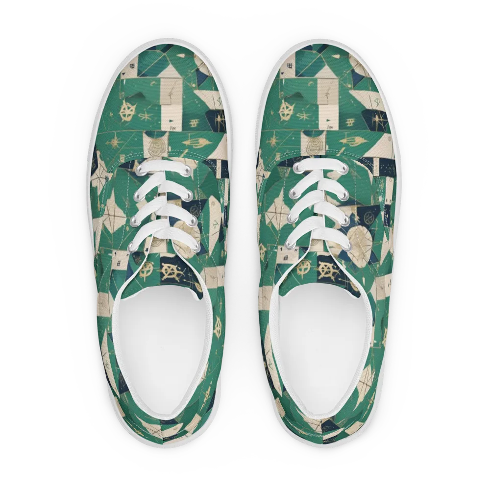 Cartographer’s Reverie on Men's Lace-Up Canvas Shoes — Front