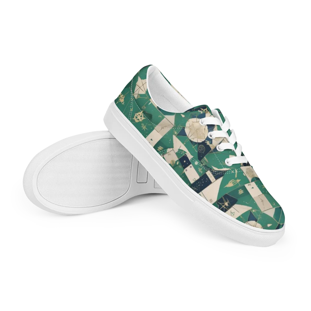 Cartographer’s Reverie on Men's Lace-Up Canvas Shoes — Right Front