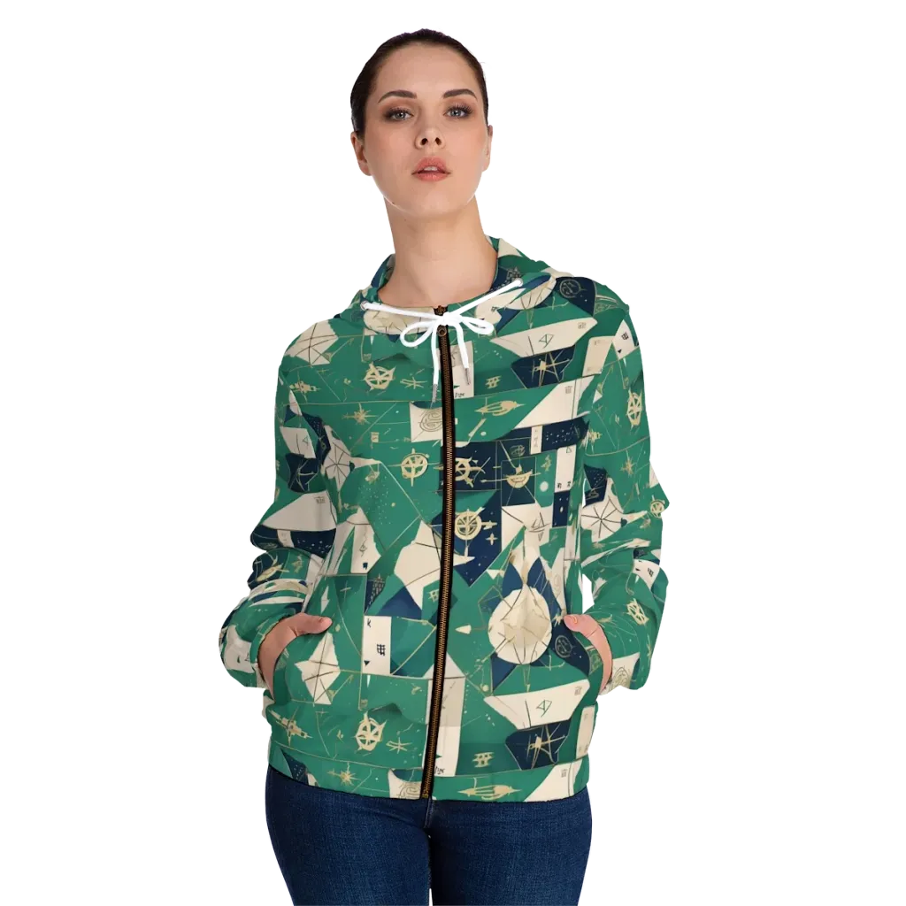 Cartographer’s Reverie on Women's Full-Zip Hoodie — Front On Person