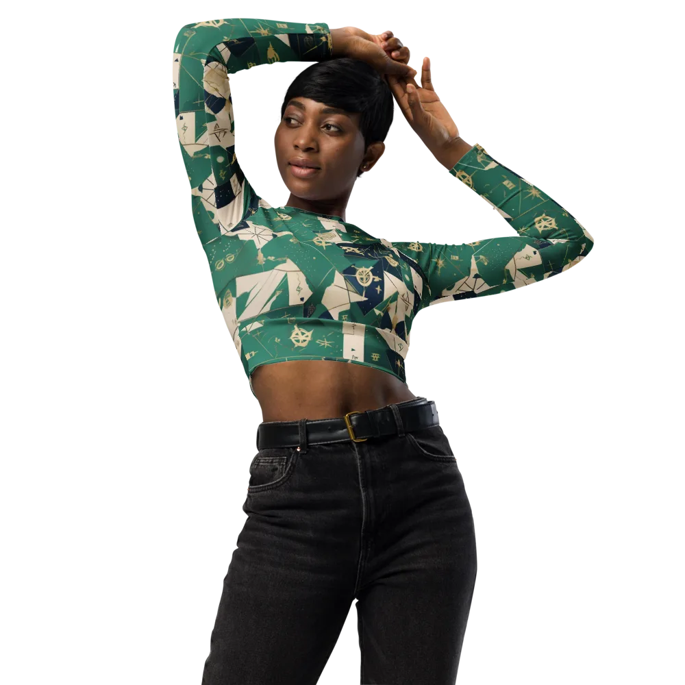 Cartographer’s Reverie on Long Sleeve Crop Top — Front