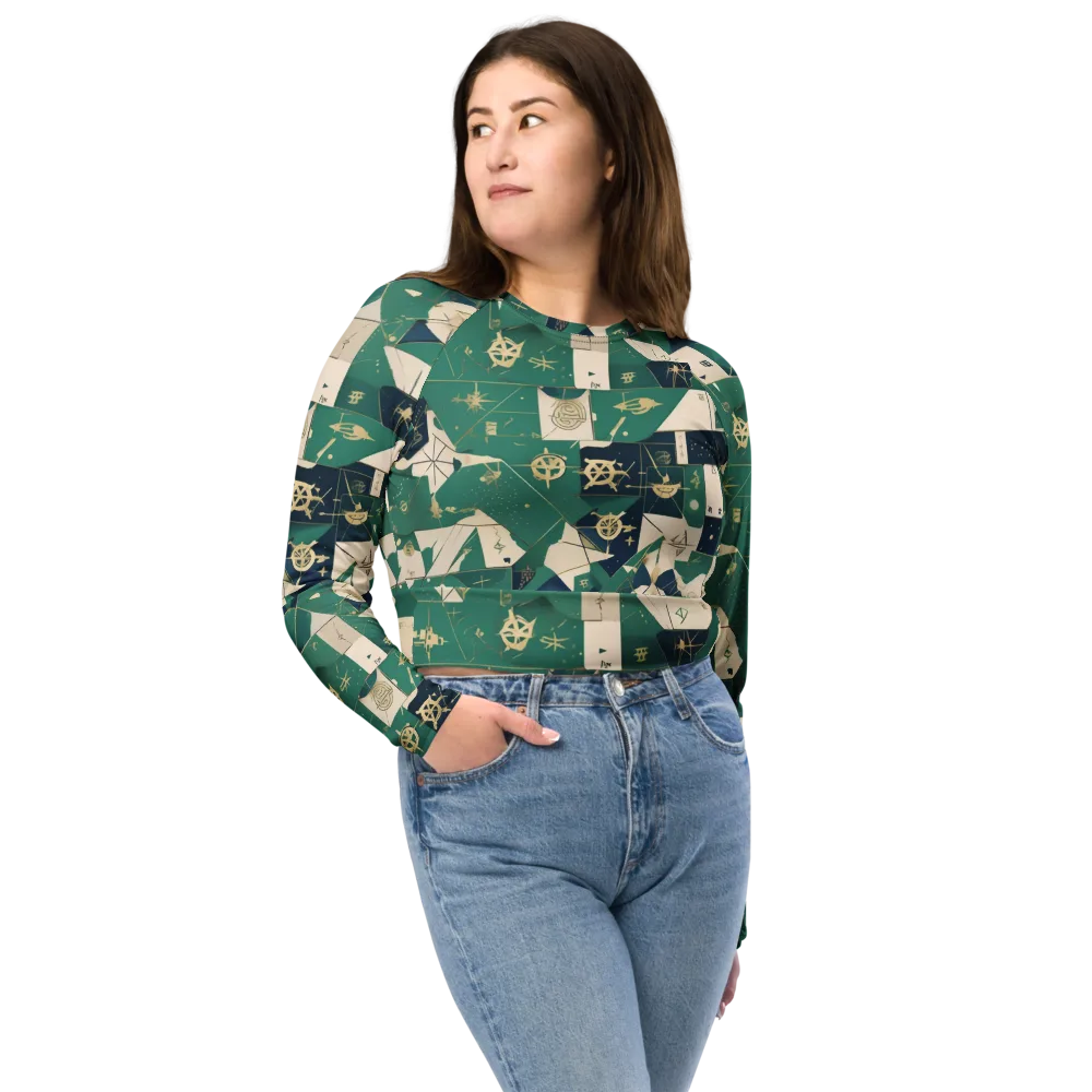 Cartographer’s Reverie on Long Sleeve Crop Top — Front