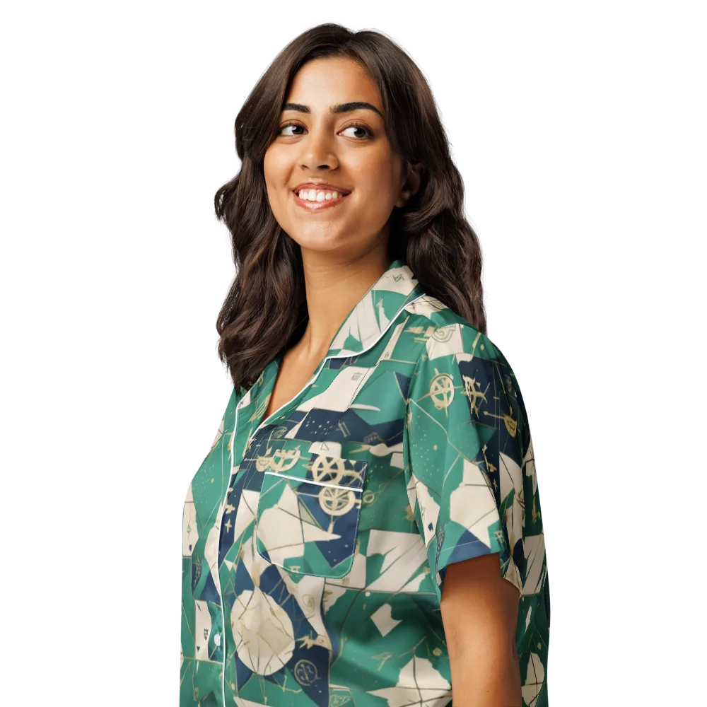 Cartographer’s Reverie on Women's Short Sleeve Pajama Top — Left Front