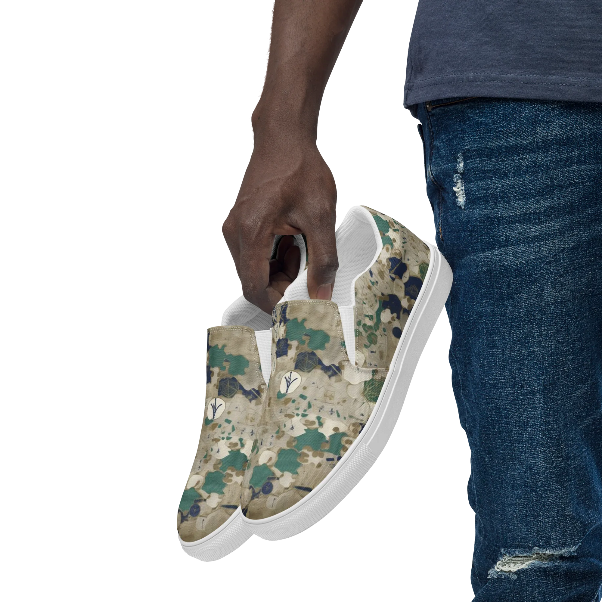 Cartographer’s Relic on Men's Slip-On Canvas Shoes — Left Front