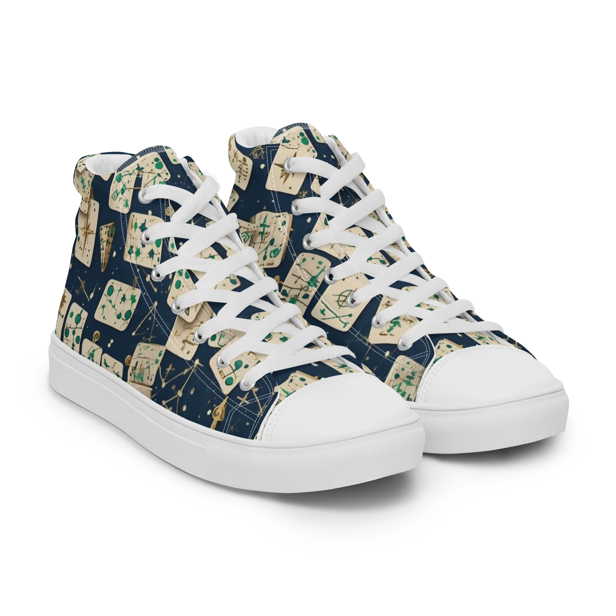 Compass Constellation on Men's High Top Canvas Shoes — Right Front
