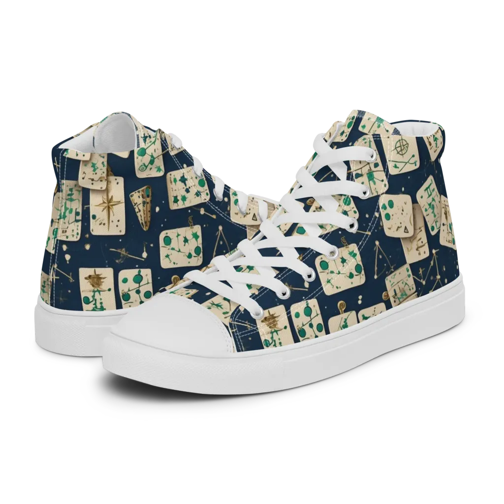 Compass Constellation on Men's High Top Canvas Shoes — Left
