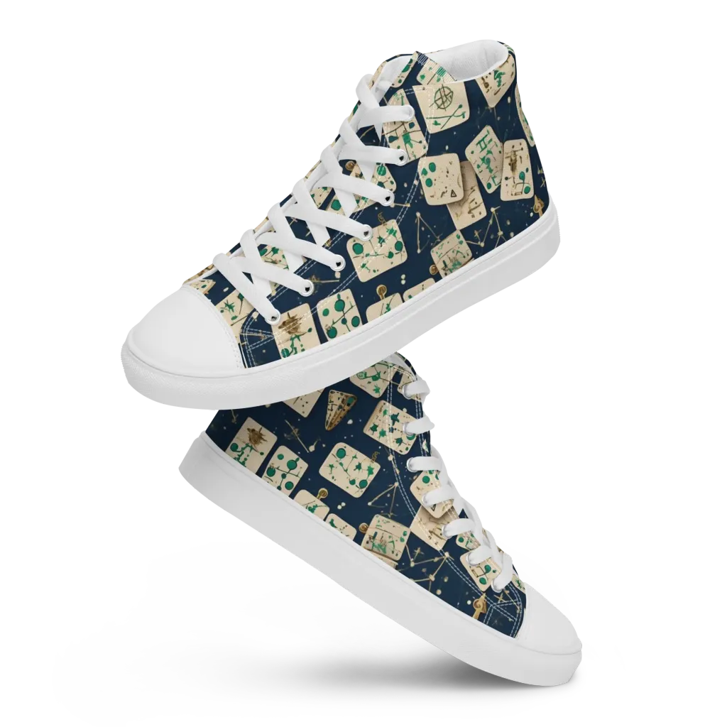 Compass Constellation on Men's High Top Canvas Shoes — Front
