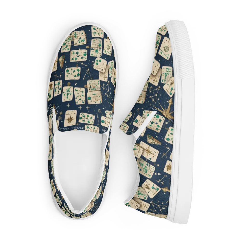 Compass Constellation on Men's Slip-On Canvas Shoes — Front