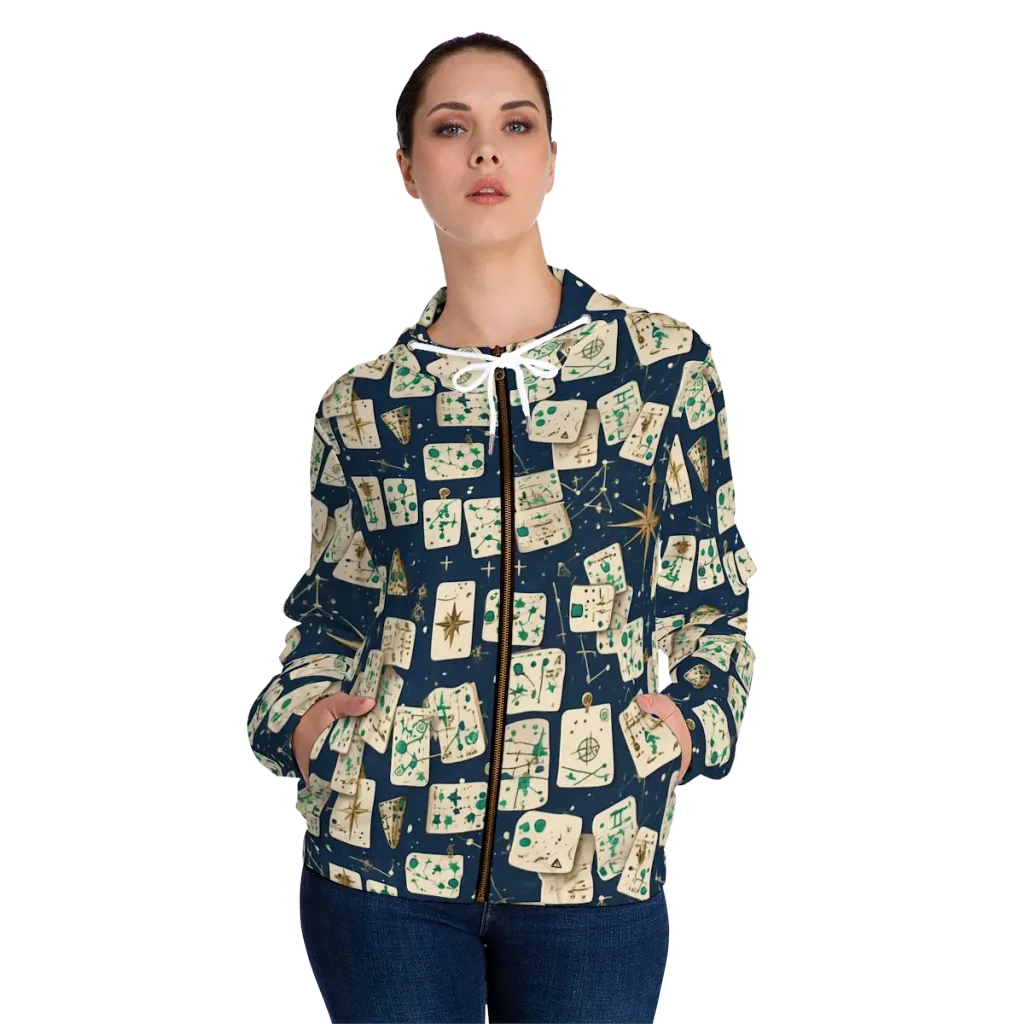 Compass Constellation on Women's Full-Zip Hoodie — Front On Person
