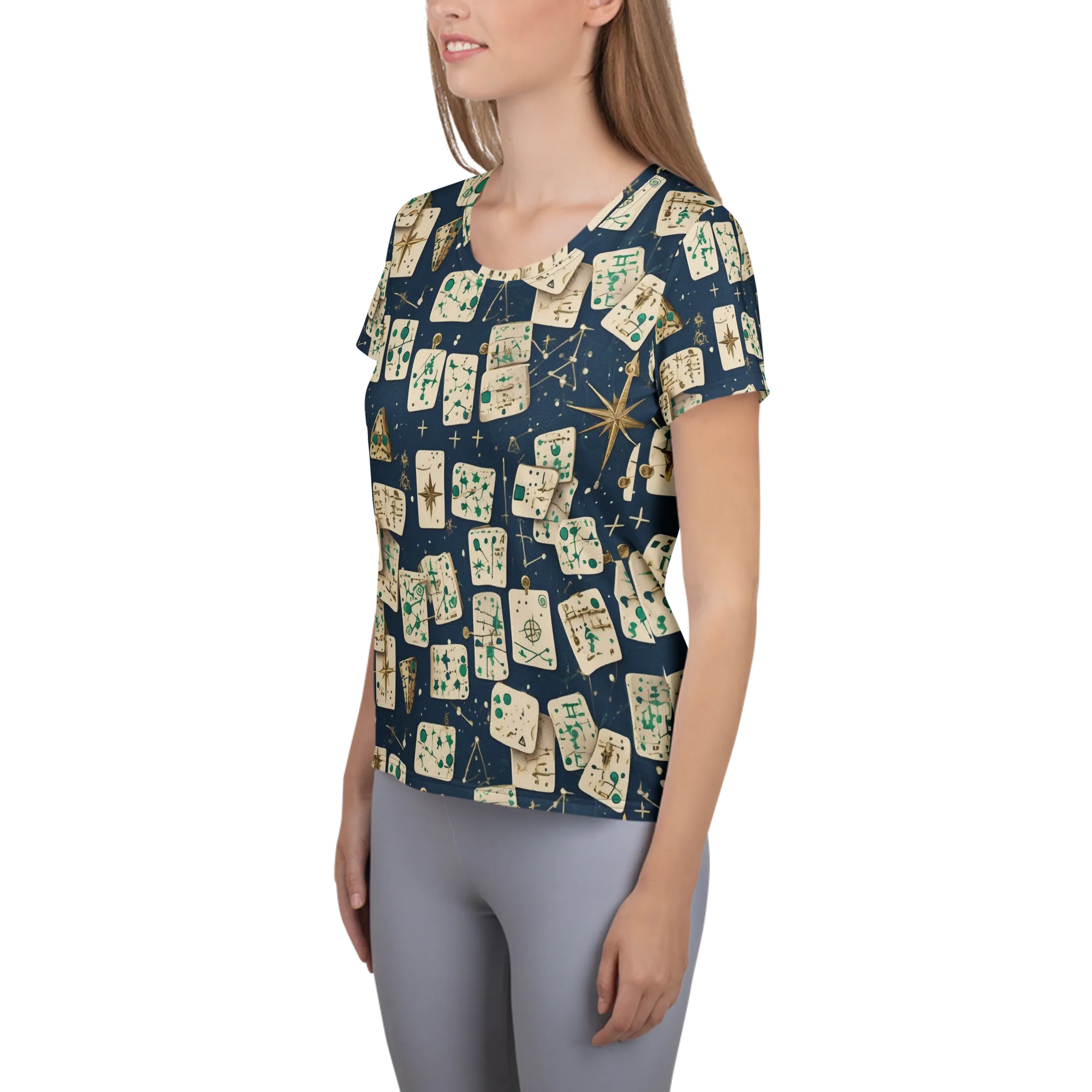 Compass Constellation on Women's Athletic T-Shirt — Left