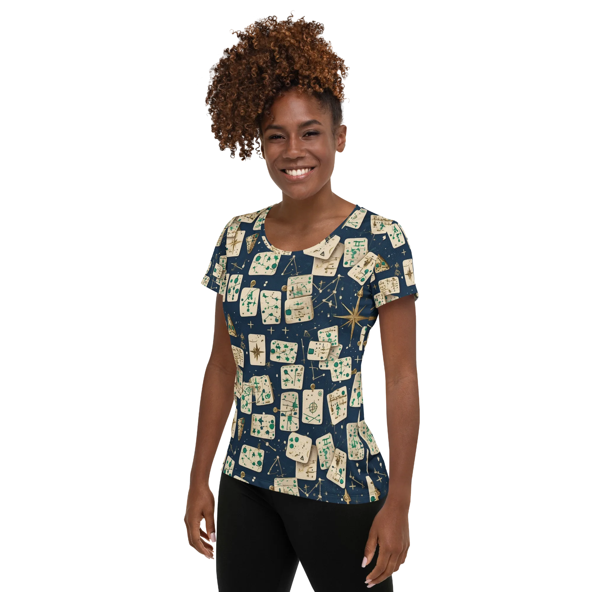 Compass Constellation on Women's Athletic T-Shirt — Left