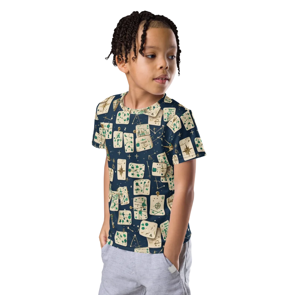 Compass Constellation on Kids Crew Neck T-Shirt — Left Front