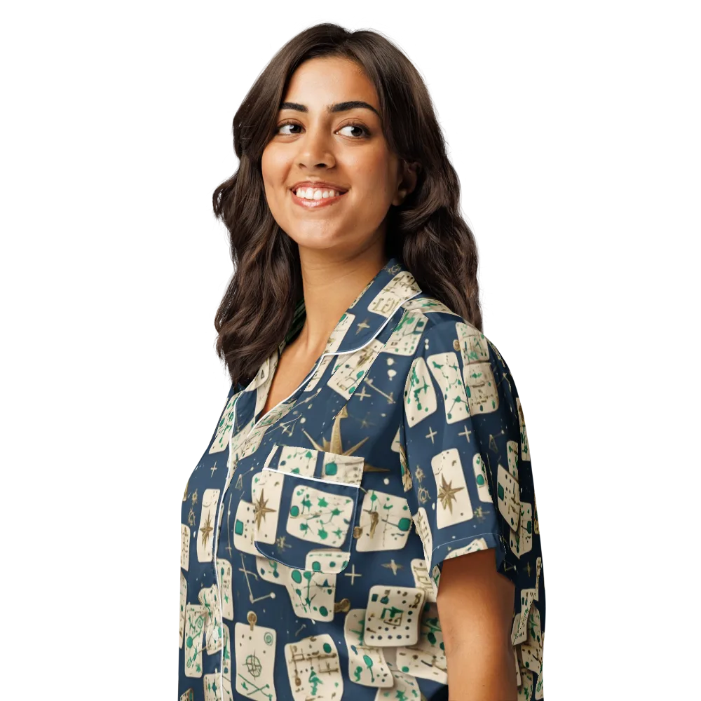 Compass Constellation on Women's Short Sleeve Pajama Top — Left Front