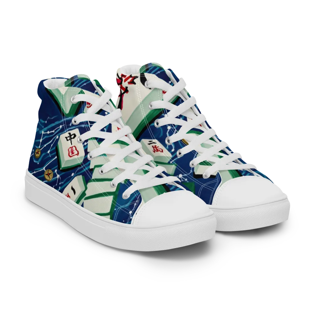 Compass Almanac on Men's High Top Canvas Shoes — Right Front