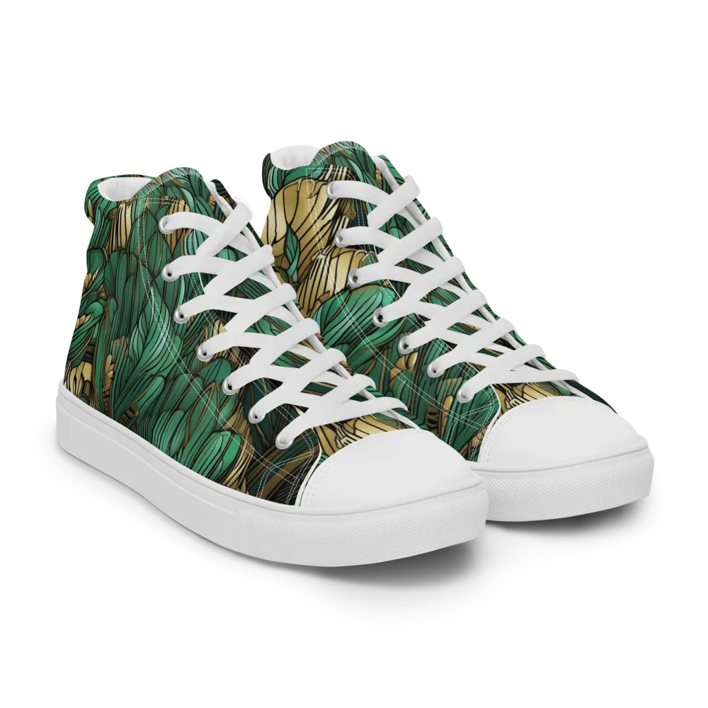 Verdant Deco on Men's High Top Canvas Shoes — Right Front