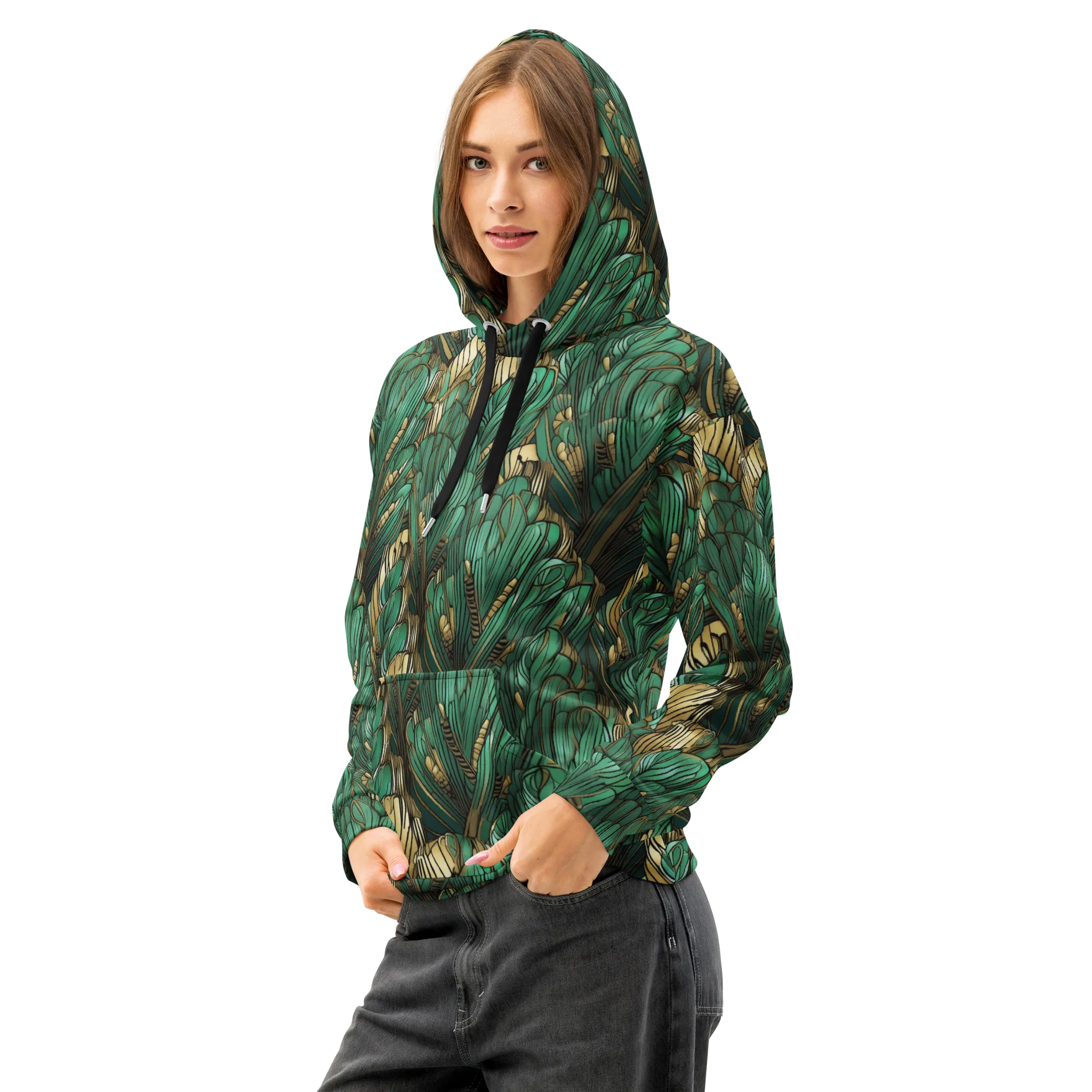 Verdant Deco on Cotton Hoodie — Left Front