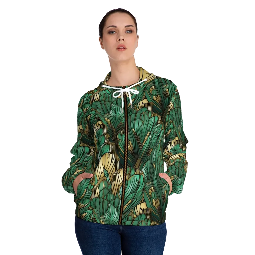 Verdant Deco on Women's Full-Zip Hoodie — Front On Person