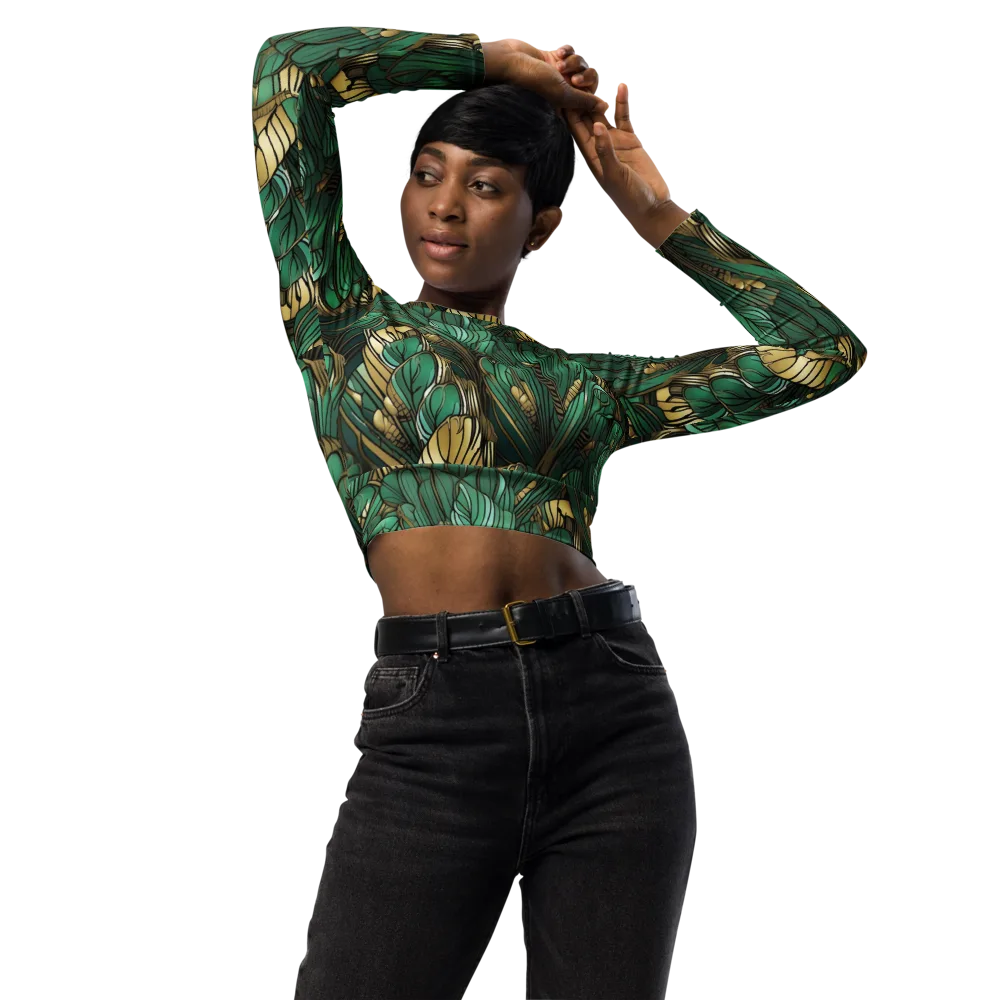 Verdant Deco on Long Sleeve Crop Top — Front