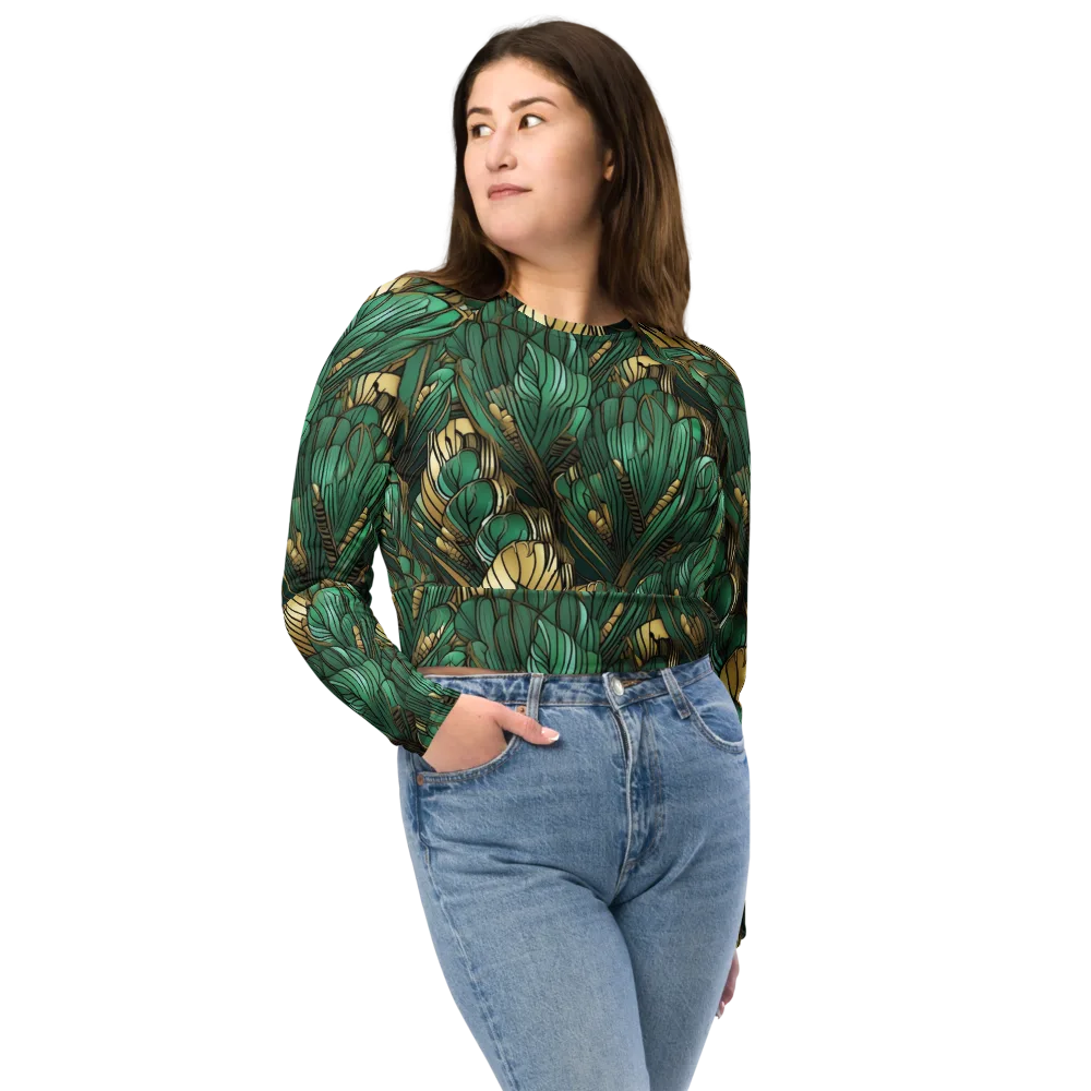 Verdant Deco on Long Sleeve Crop Top — Front